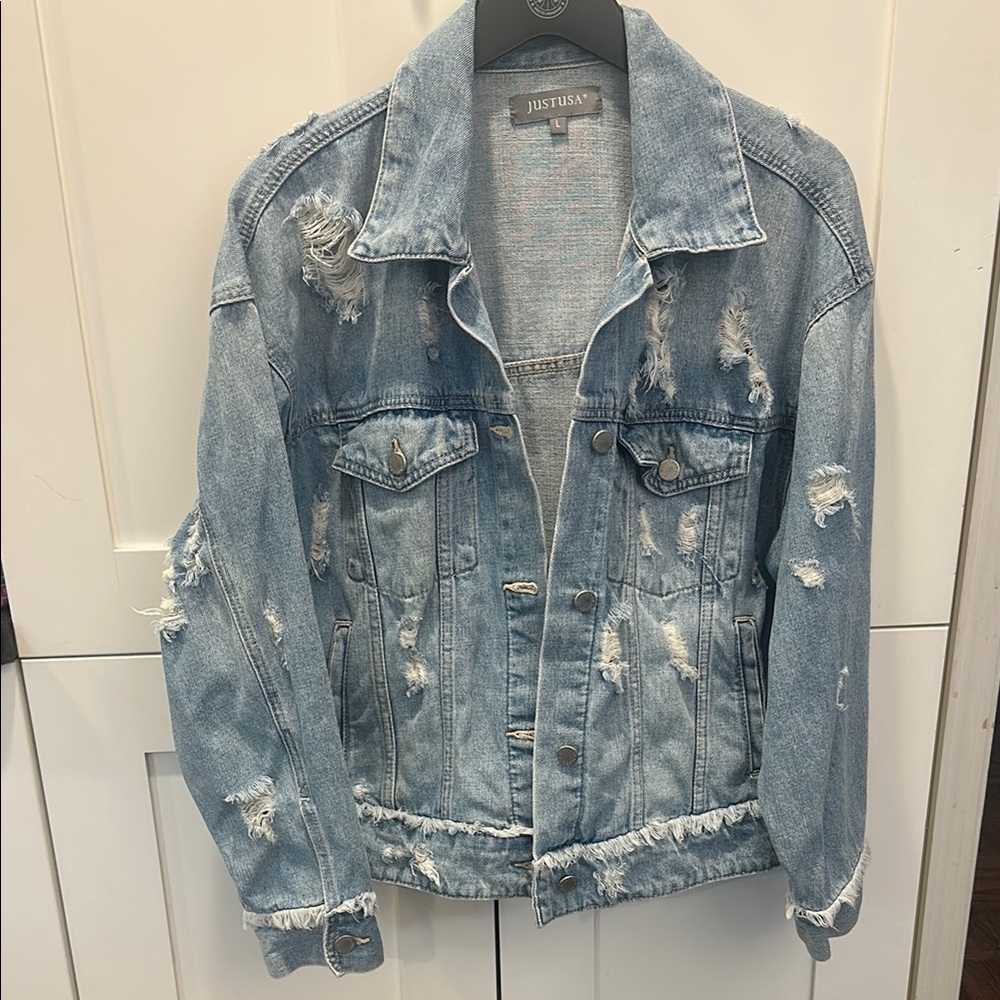 Just USA Women's Distressed Denim Jacket - Blue